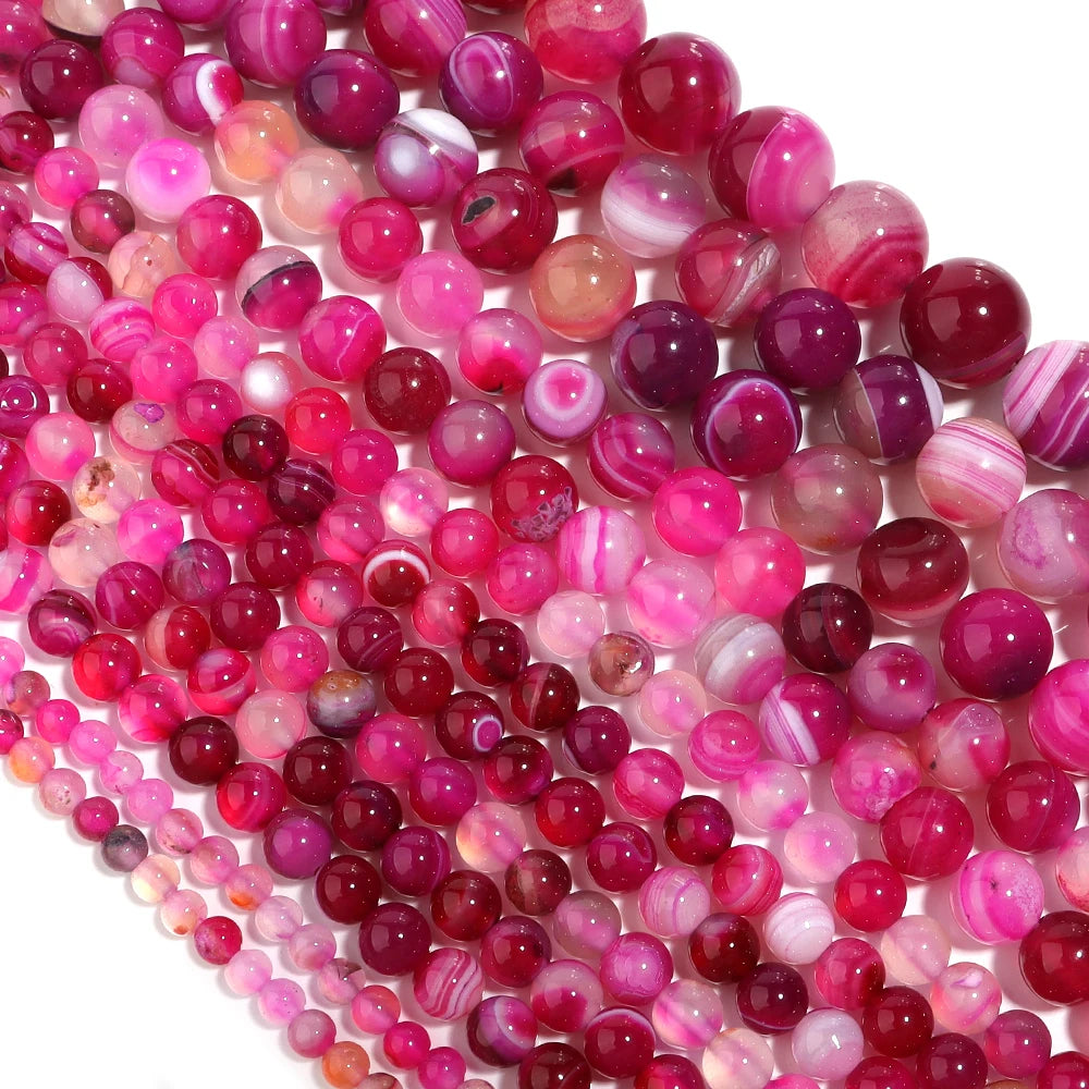 Hot Pink Stripe Agate Beads 4–12mm | Natural Stone DIY Jewelry Natural Stone Beads PLUSH