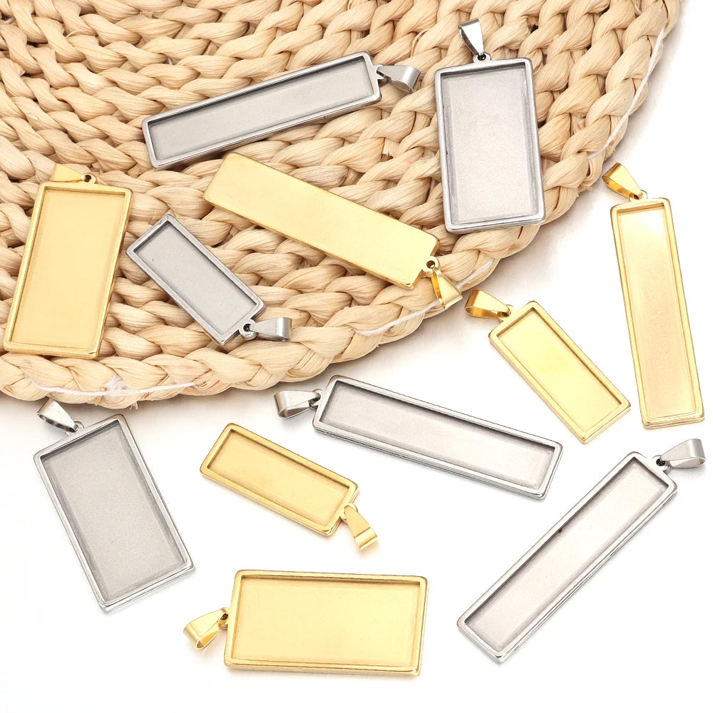 2pcs Stainless Steel Rectangle Pendant Tray – DIY Jewelry Pendant Tray Setting PLUSH