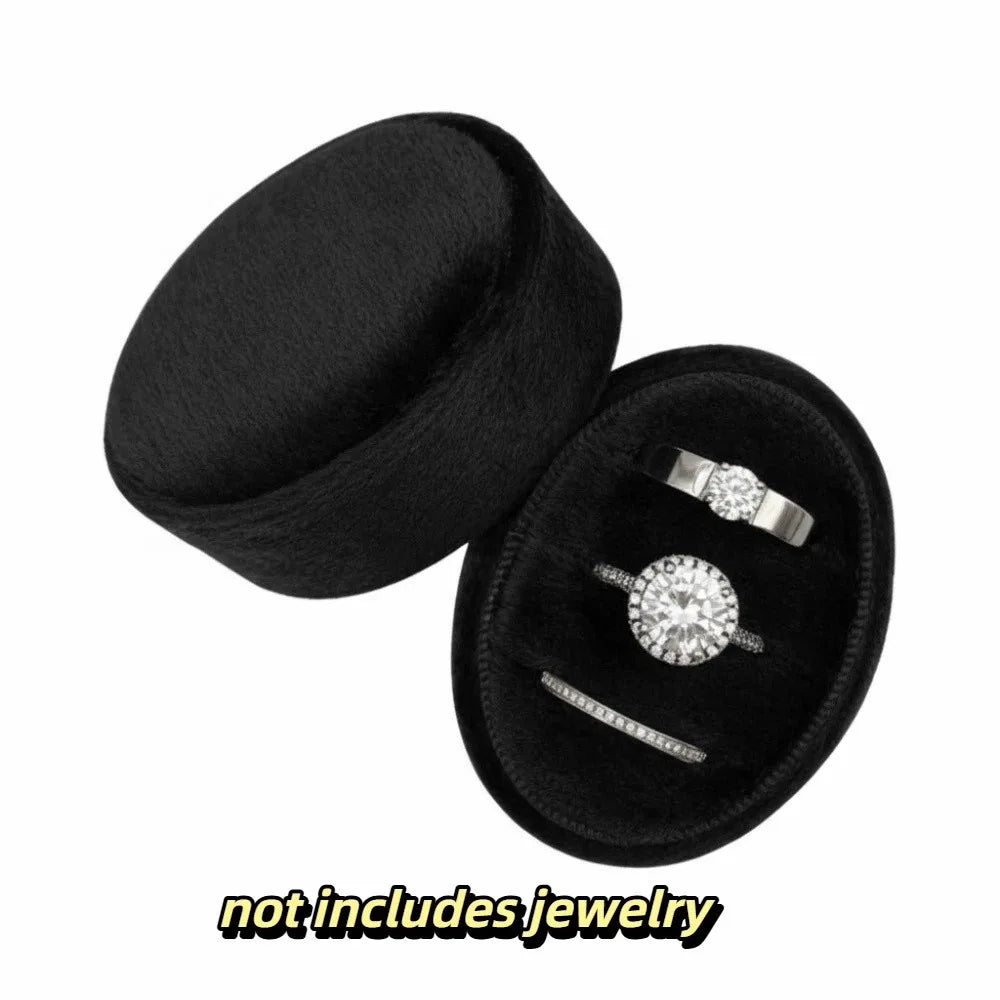 Velvet Ring Box 2 & 3 Slots Oval Vintage Jewelry Gift Box Velvet Ring Box PLUSH Black 3 Slot