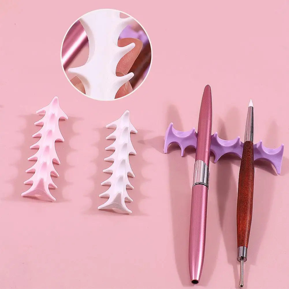 Silicone Fishbone Nail Art Pen Holder – 5-Slot Brush Stand Nail Brush Holder PLUSH