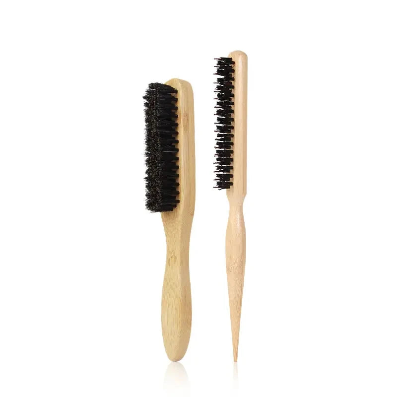Professional Bristle Hair Brushes Wooden Handle – 2pc Set Hair Styling Brush PLUSH Set2