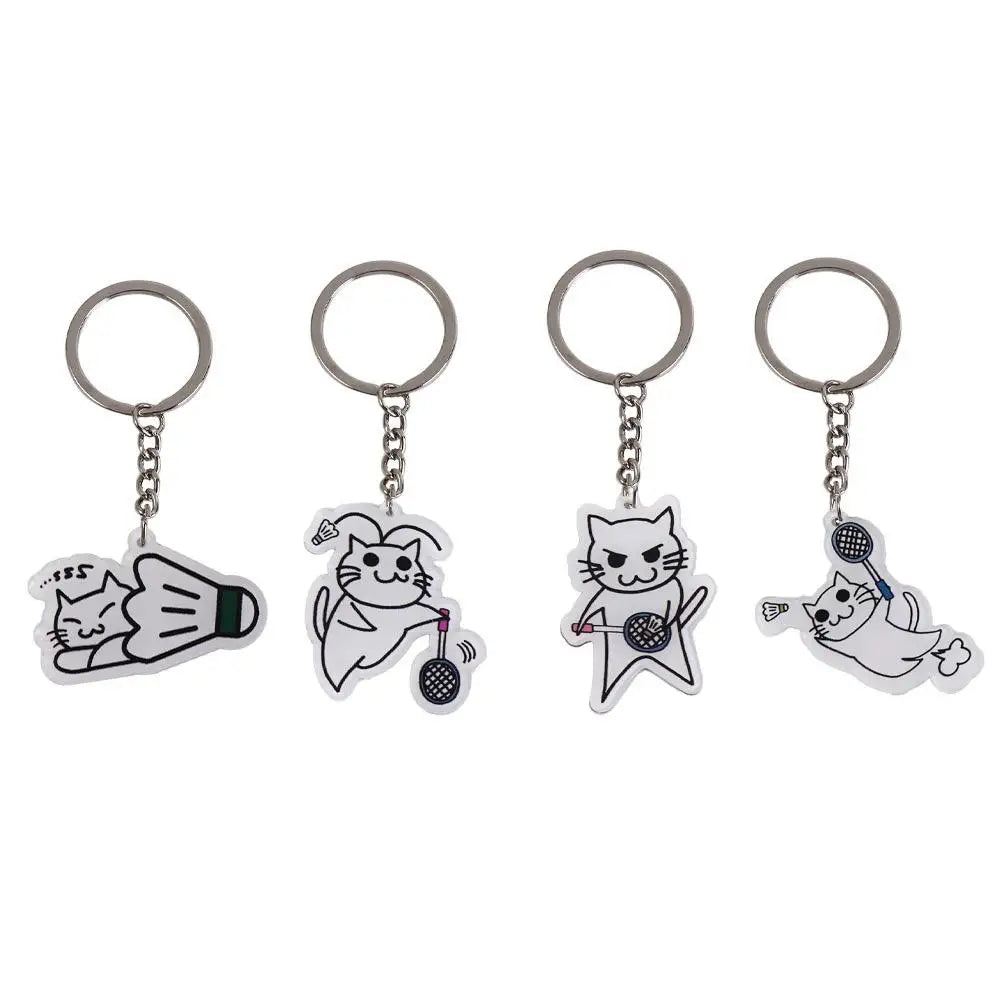 Cute Cat Badminton Acrylic Keychain – Double Sided Key Ring Acrylic Keychain PLUSH