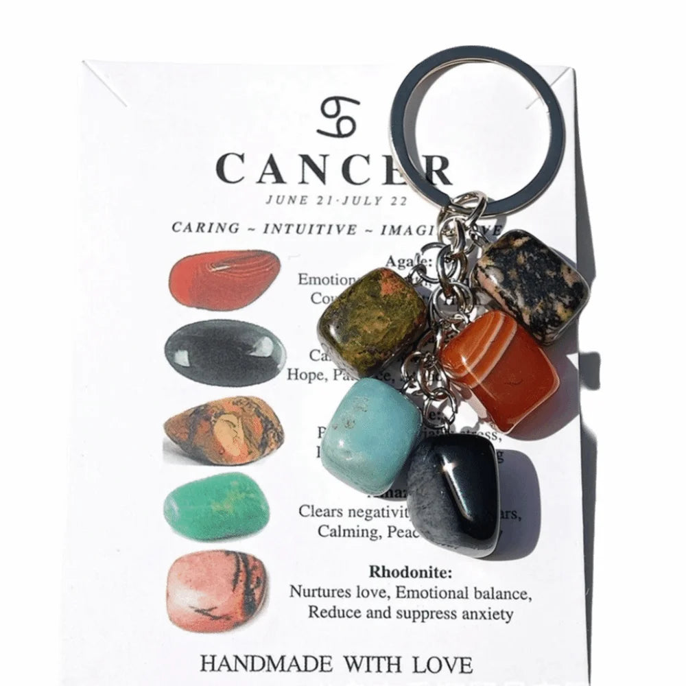 Zodiac Constellation Birthstone Keychain – Stone & Alloy Zodiac Keychain PLUSH Cancer