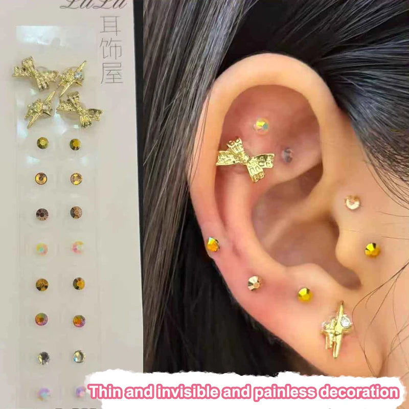 Bowknot Flower Rhinestone Auricular Ear Stickers – 20 Patches Auricular Ear Stickers PLUSH