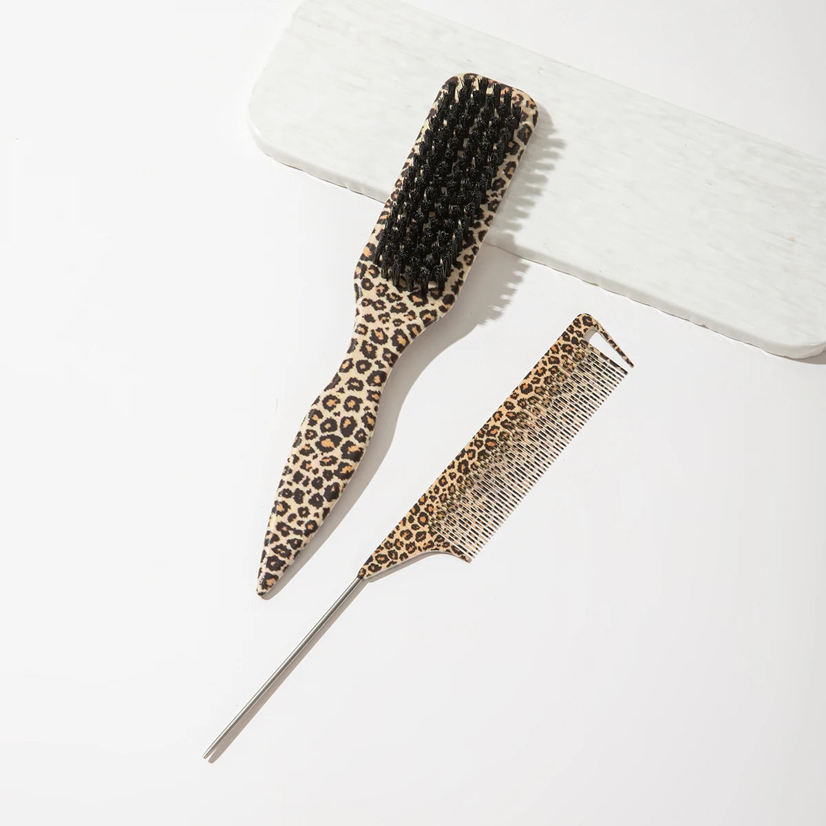 Leopard Print Rat Tail Comb Set of 2 – Precision Styling Hair Styling Comb PLUSH