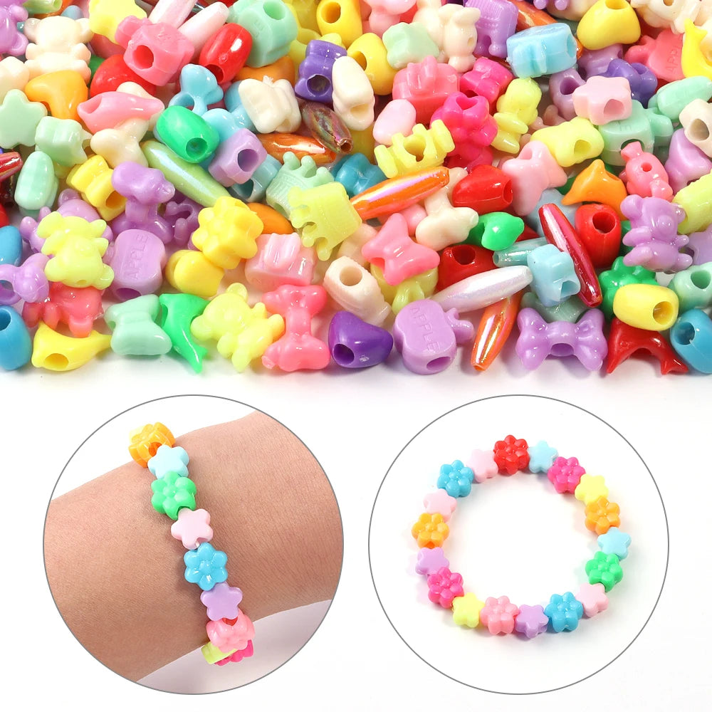 50pcs Cartoon Plastic Big Hole Beads – Animal Fruit Flower DIY Craft Beads PLUSH