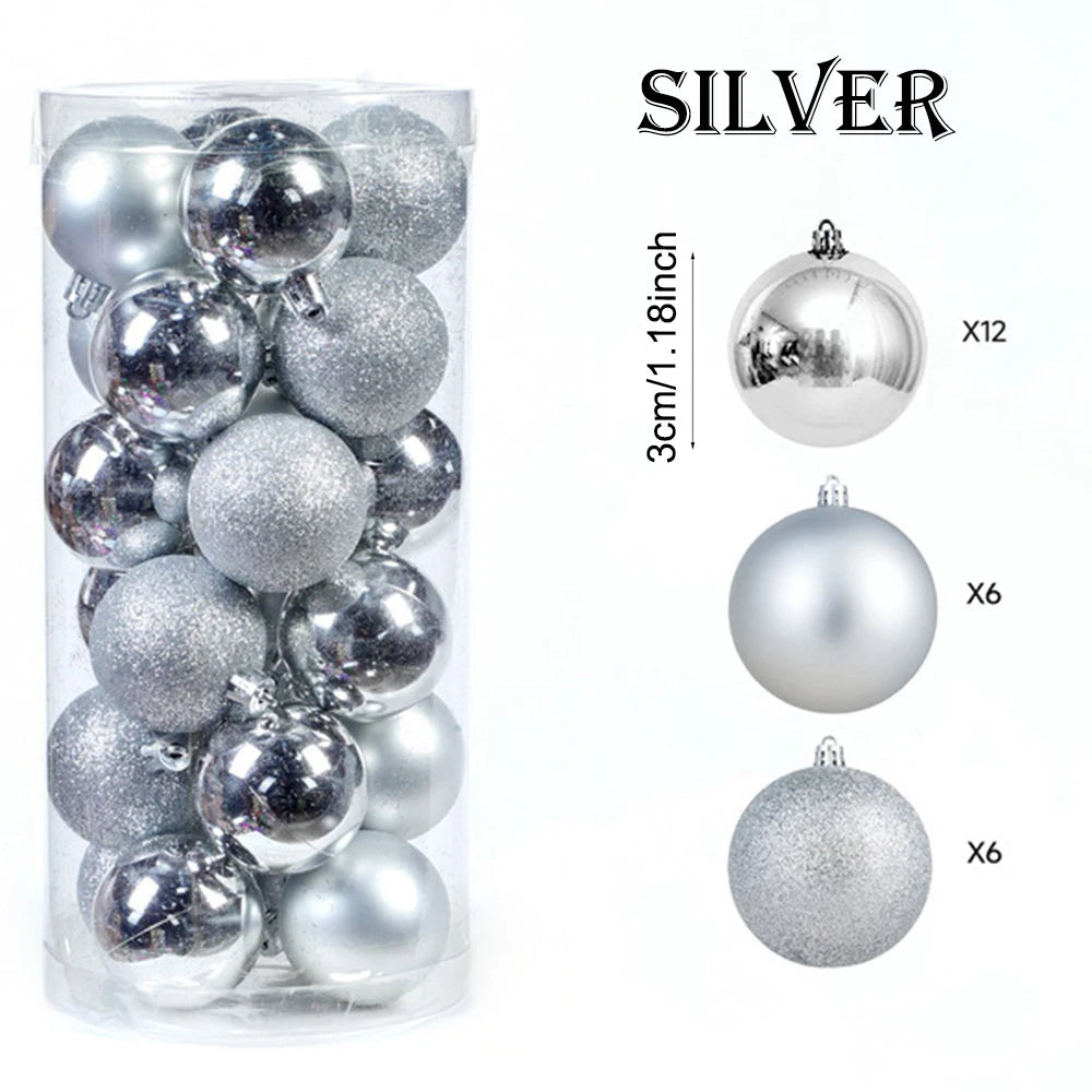 Mini Shatterproof Christmas Ball Ornaments 24pcs | Tree Decor Christmas Ball Ornaments PLUSH Silver 10Set