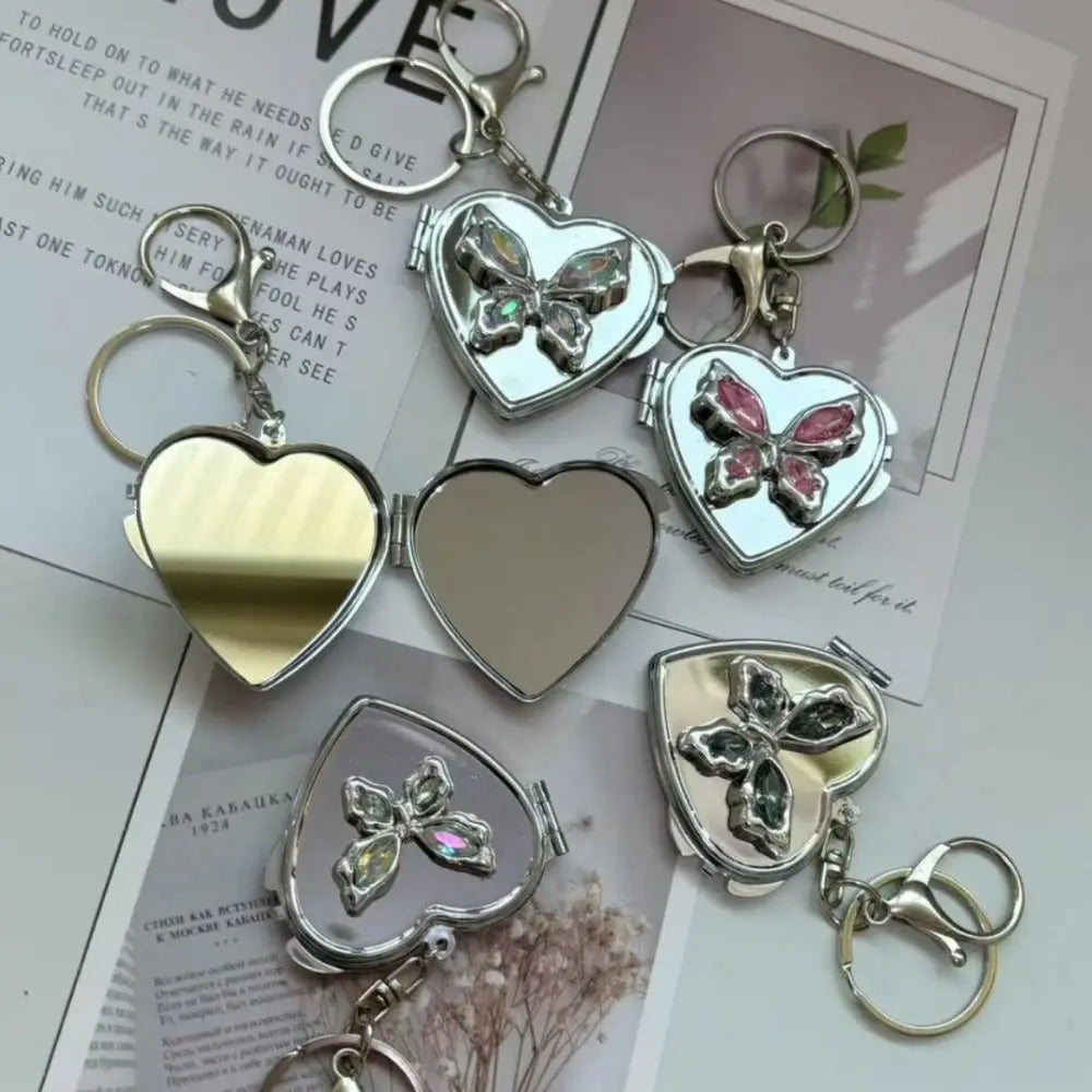 Y2K Double-Sided Mirror Keychain Heart Bow Bag Charm Mirror Keychain Charm PLUSH