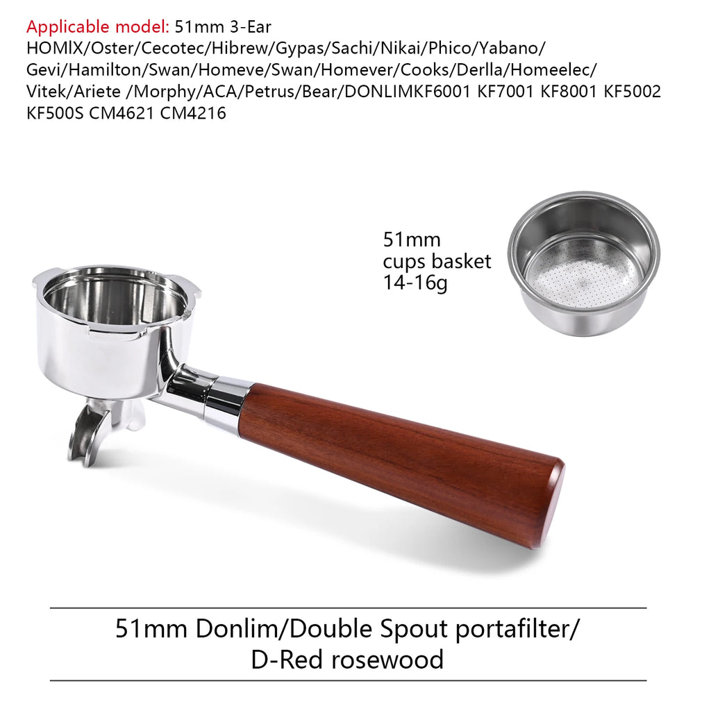 51mm Double Spout Portafilter for Homix Oster Cecotec HiBREW Espresso Portafilter PLUSH 51MM 3Ear-Rosewood D