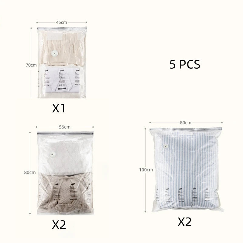 TAILI No-Pump Vacuum Storage Bags for Clothes & Blankets 3-5pc Vacuum Storage Bags PLUSH MIX 5 PCS