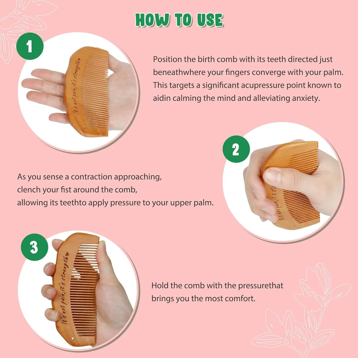 Wooden Birth Comb – Labor & Delivery Hospital Bag Essential Labor Support Tool PLUSH