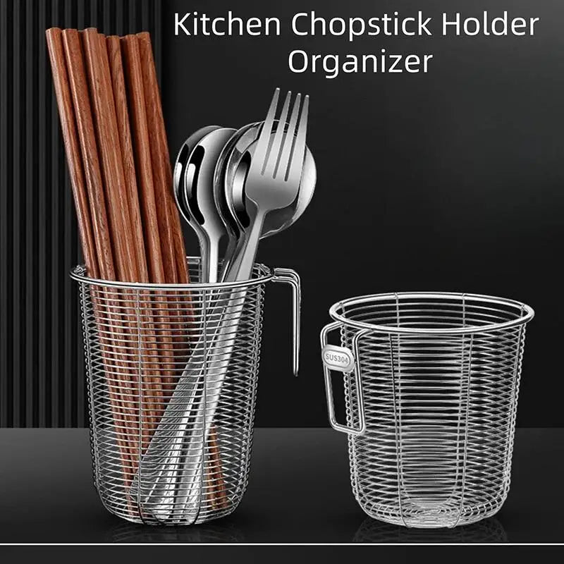 304 Stainless Steel Wall-Mount Chopstick Holder & Drainer Utensil Holder Rack PLUSH