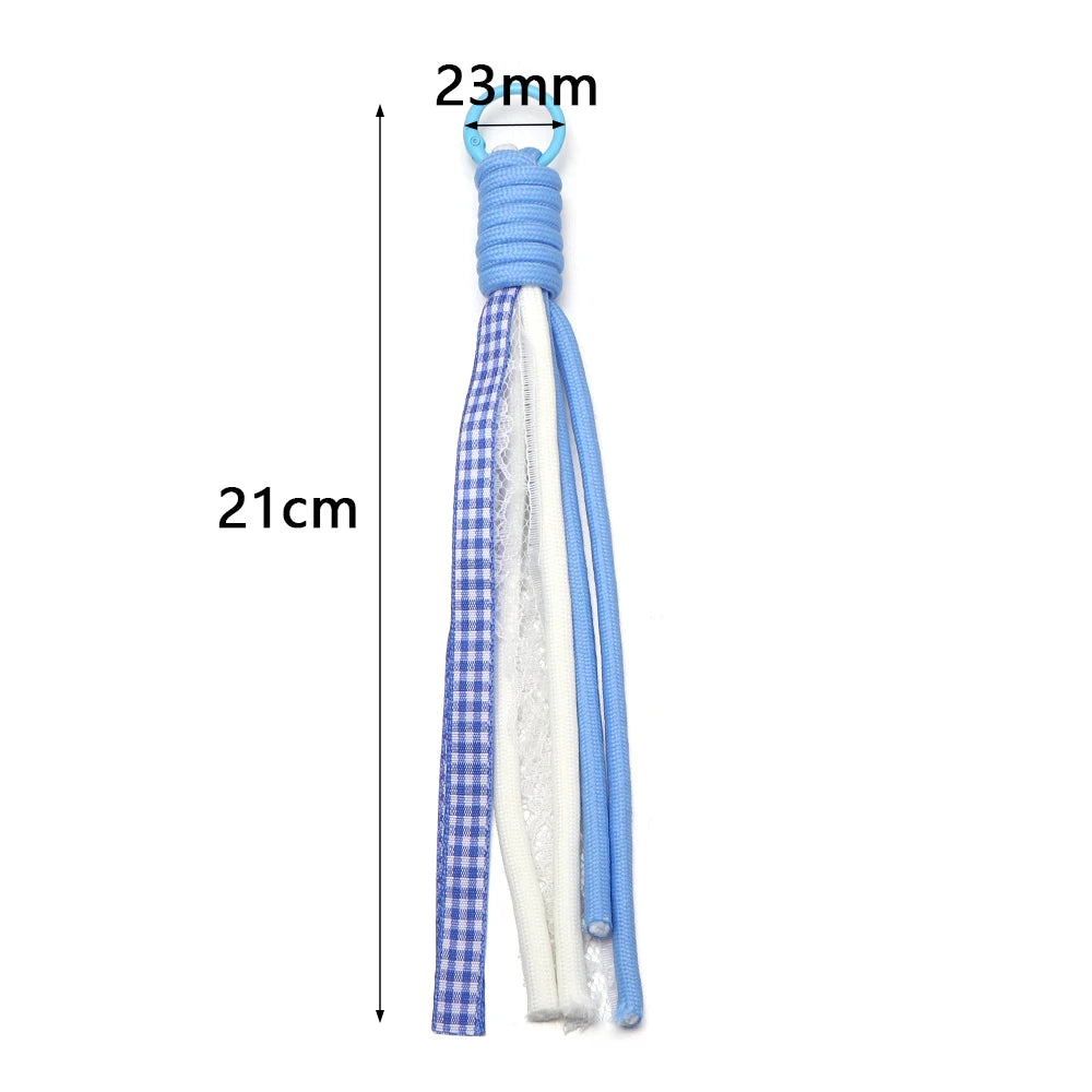 2pcs Lace Plaid Ribbon Braided Lanyard Keychain Charms DIY DIY Keychain Charm PLUSH