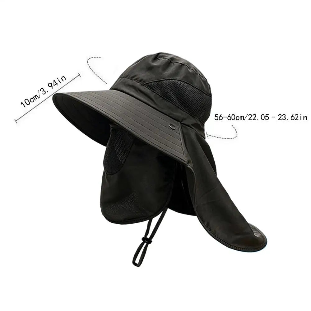 UPF 50+ Fishing Hat with Neck Flap – Wide Brim Sun Hat Wide Brim Sun Hat PLUSH Black