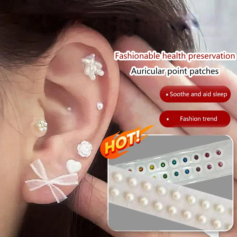 Bowknot Flower Rhinestone Auricular Ear Stickers – 20 Patches Auricular Ear Stickers PLUSH