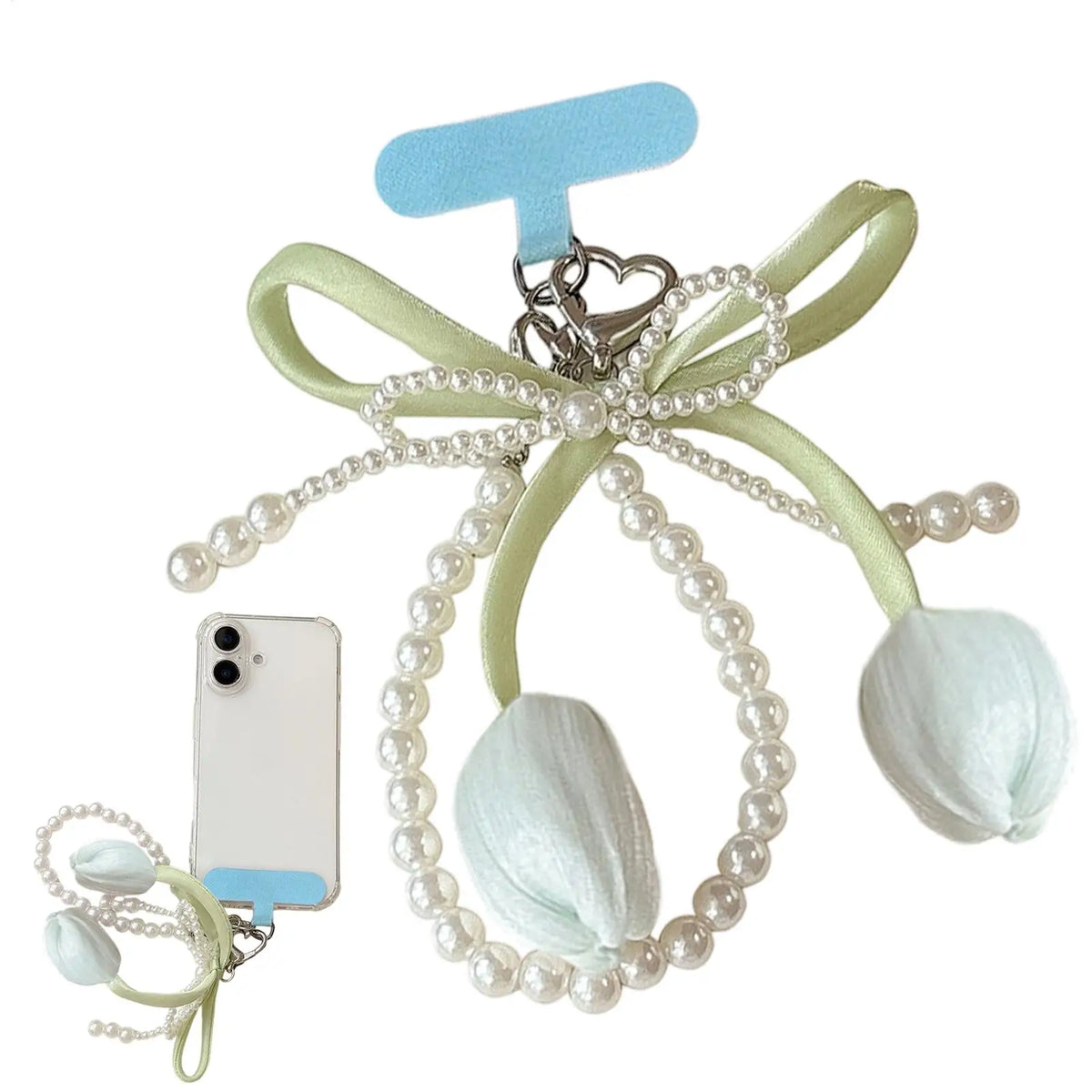 Tulip Beaded Phone Charm Bowknot Pearl Wrist Strap Keychain Phone Charm Keychain PLUSH