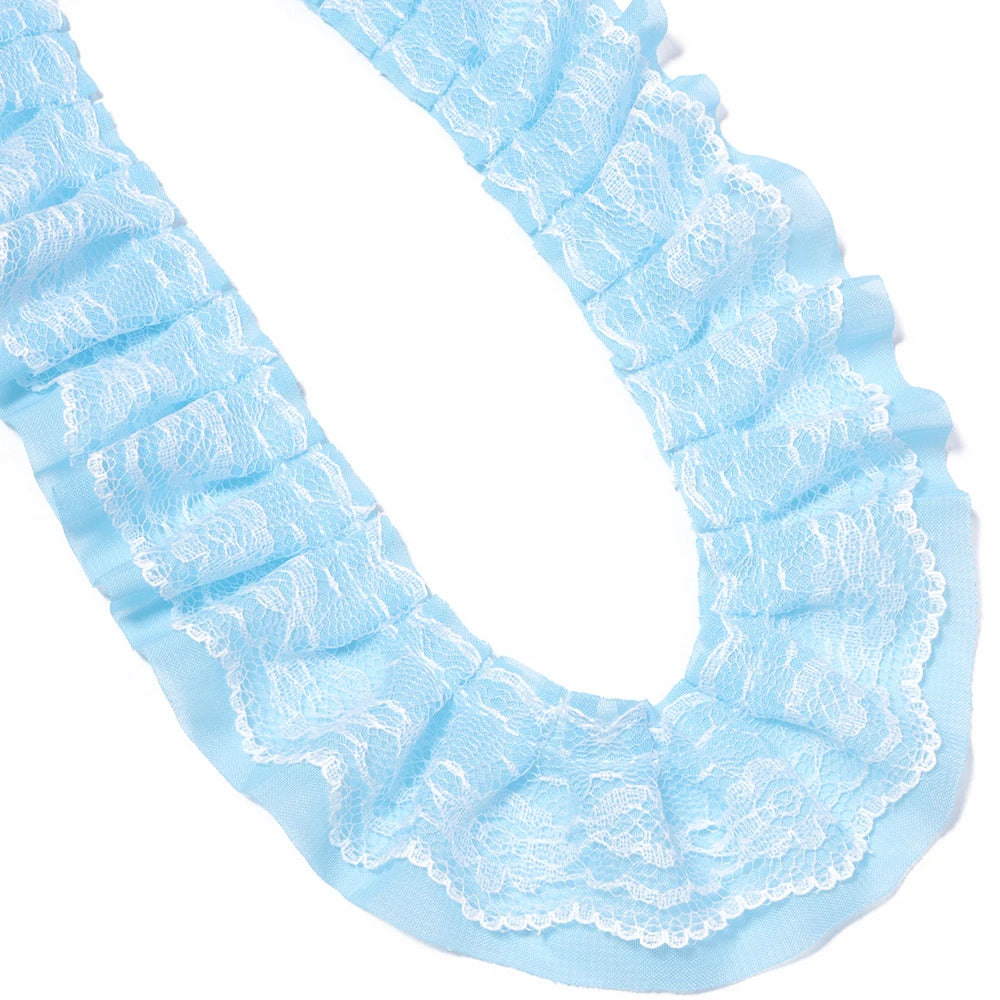 2 Yards 5cm Double Layer Chiffon Lace Ruffled Trim | DIY Sewing Lace Ruffled Trim PLUSH Blue 5cm 2yards