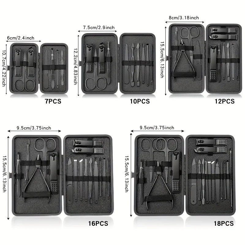 Stainless Steel Manicure & Pedicure Set 7–18 Pcs | Nail Kit Nail Grooming Kit PLUSH