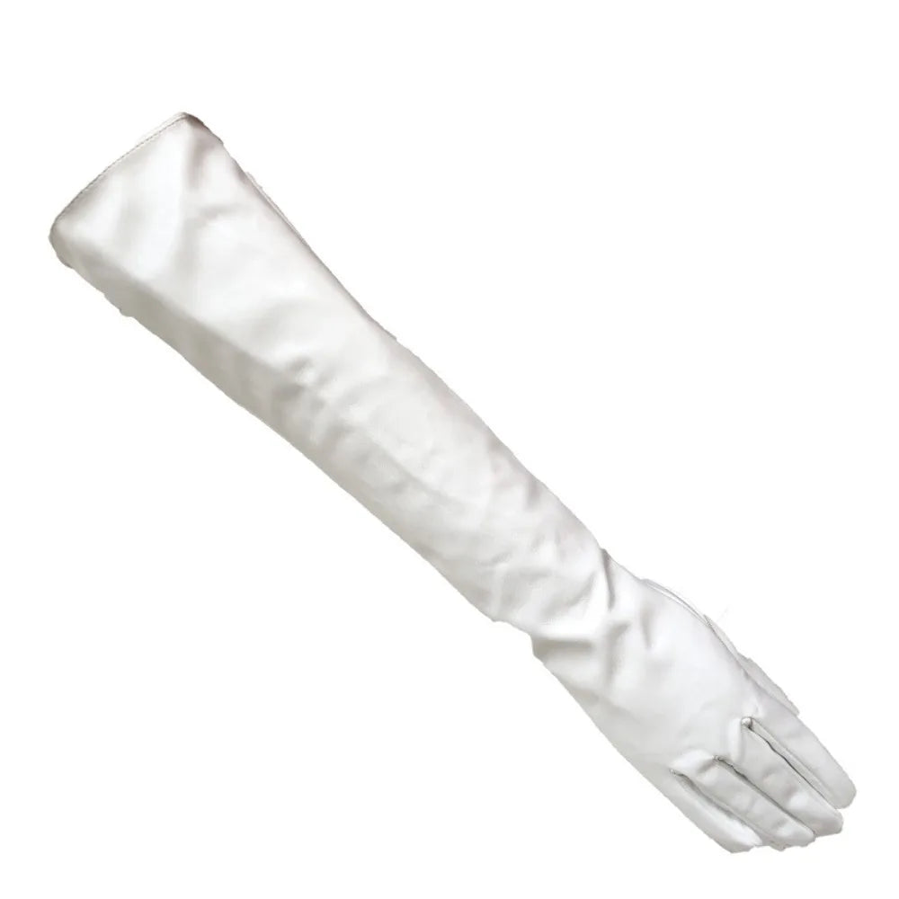 Women's PU Leather Elbow Gloves – 1920s Long Touch Screen Style Long Fashion Gloves PLUSH White