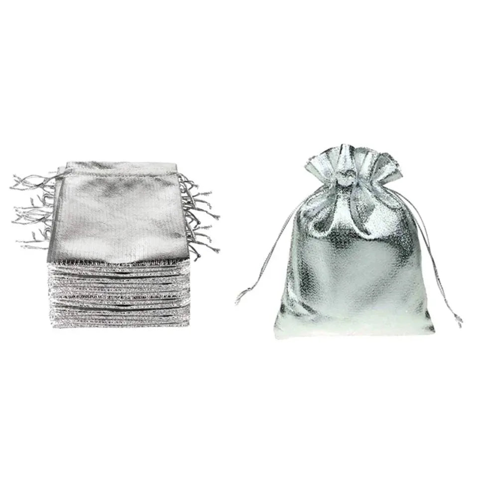Gold & Silver Fabric Drawstring Gift Bags 10/20/50pcs Fabric Gift Bags PLUSH Silver 20PCS