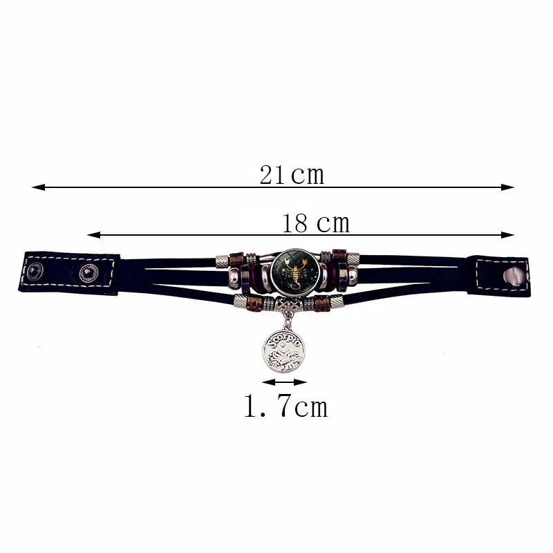 Luminous Zodiac Leather Bracelet – Glow in Dark | All 12 Signs Charm Bracelet PLUSH
