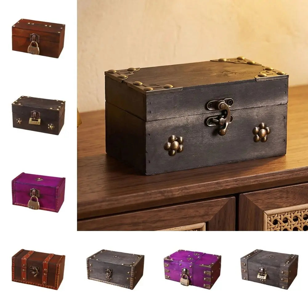 Vintage Wooden Treasure Chest Jewelry Box with Lock – Retro Jewelry Storage Box PLUSH