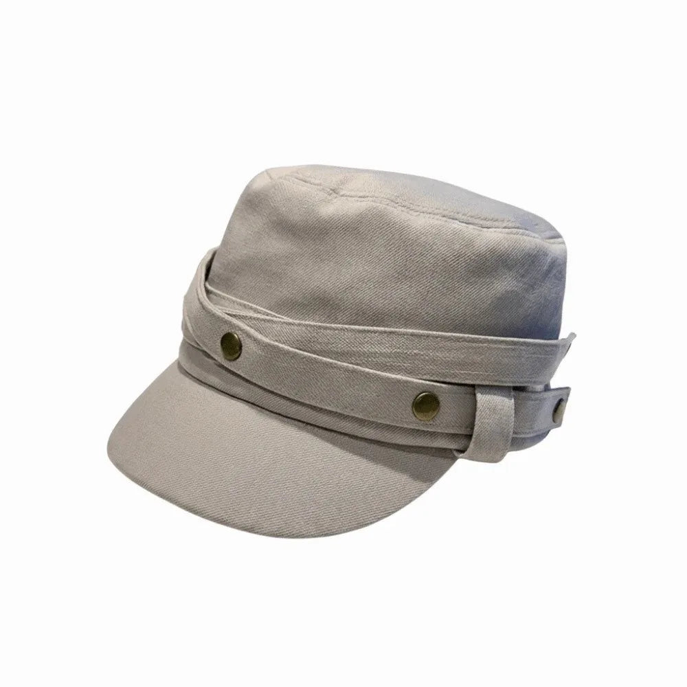 Washed Denim Flat Cap – Vintage Visor Hat Adjustable Strap Denim Flat Cap PLUSH Grey