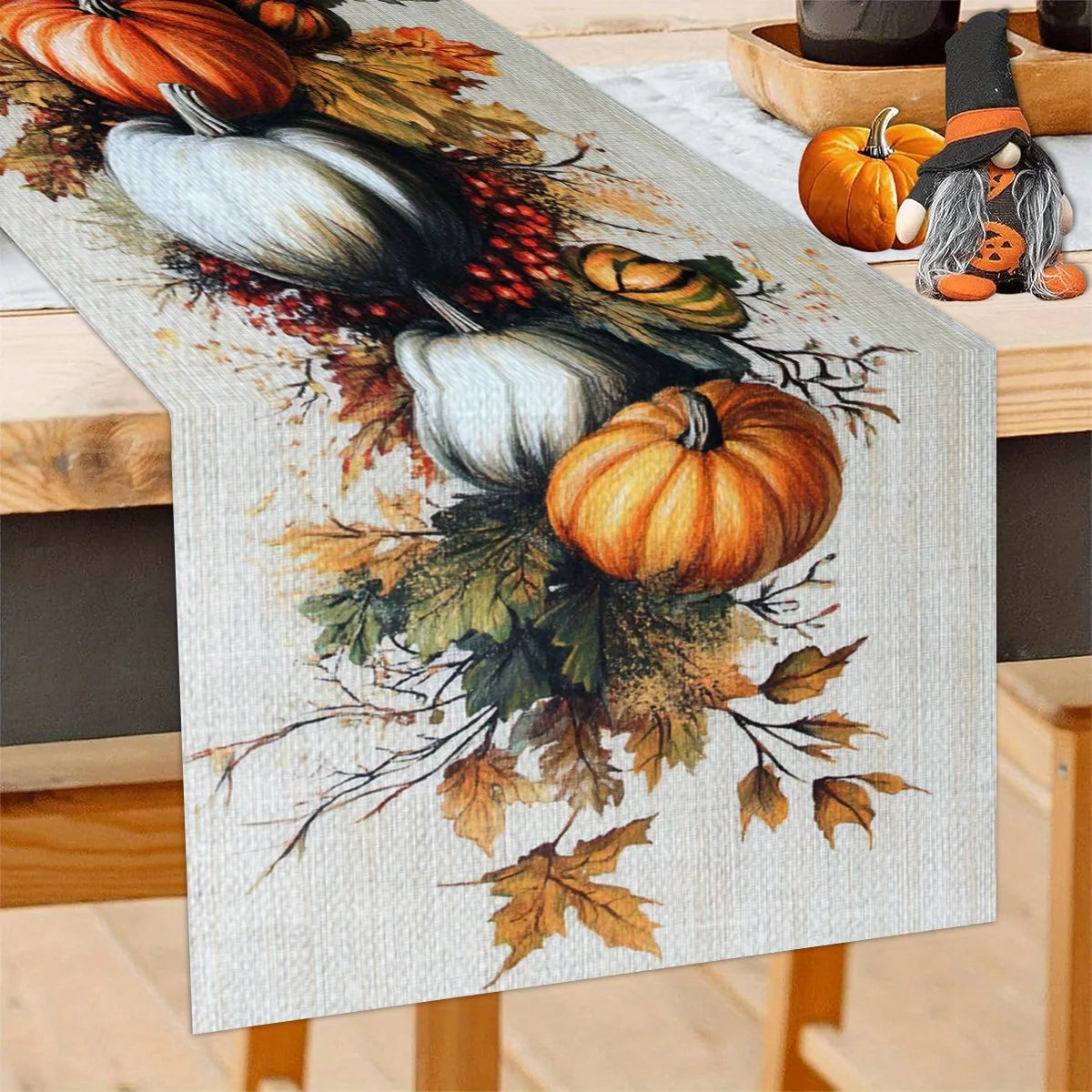 Autumn Pumpkin Table Runner – Fall Thanksgiving Décor Seasonal Table Runner PLUSH