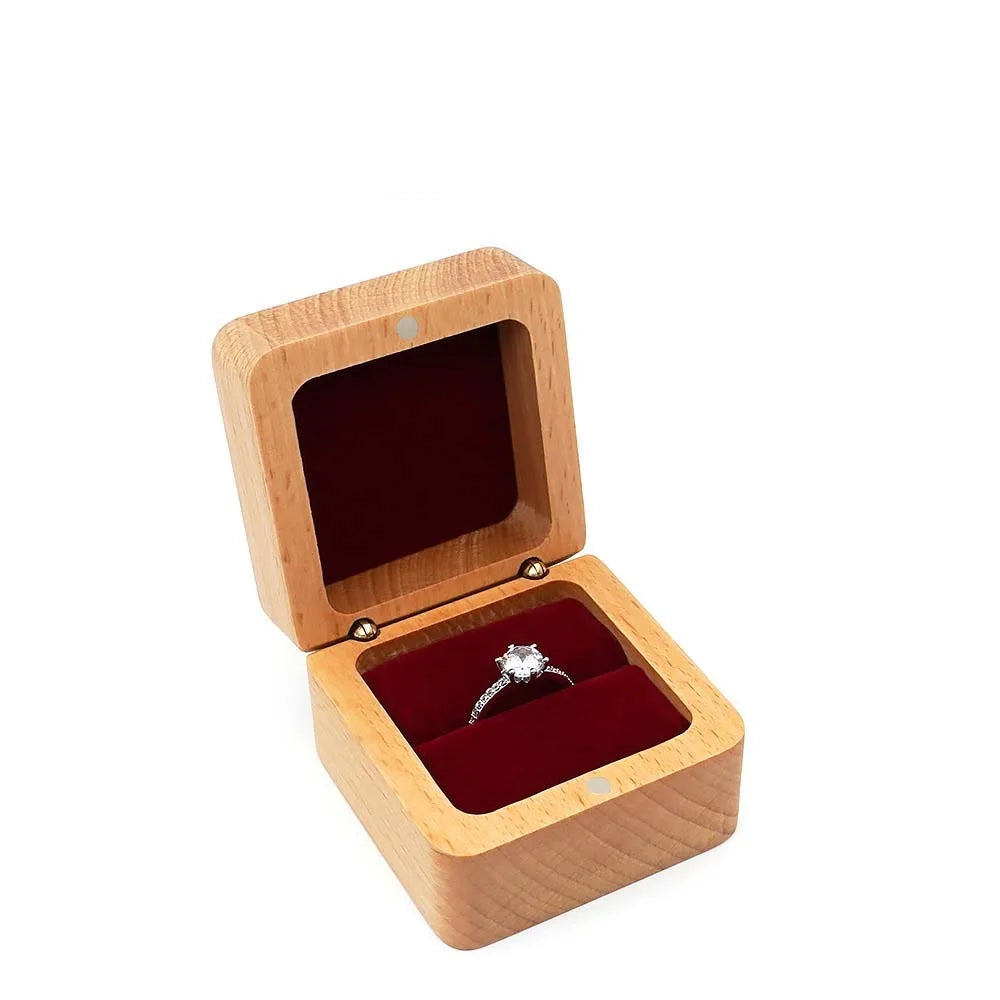 Velvet Wood Ring & Earring Box – Retro Jewelry Display Tray Jewelry Display Box PLUSH Red Single Ring