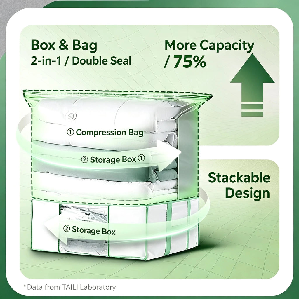 TAILI Vacuum Storage Bag & Box Combo – Bedding Organizer Vacuum Storage Organizer PLUSH