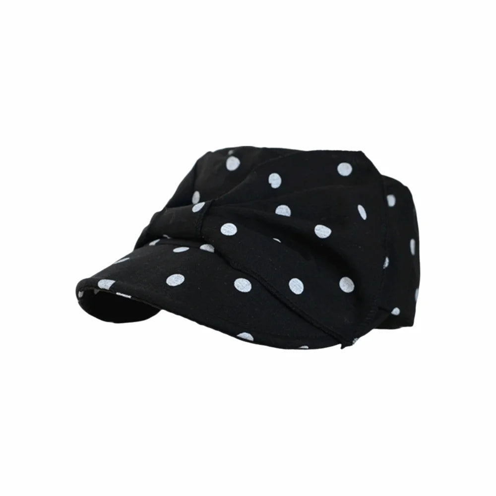 Women's Polka Dot Bow Newsboy Cap – Retro Korean Style Hat Newsboy Cap PLUSH Style D