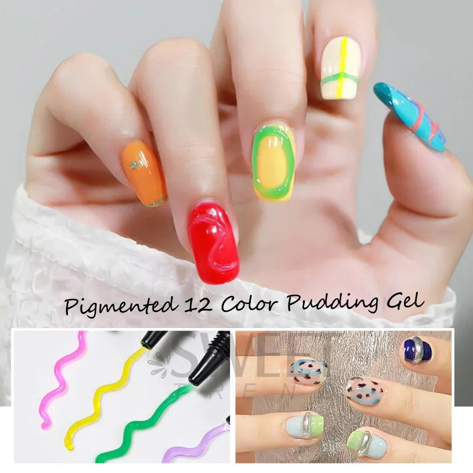6pcs 5D Jelly Pudding Nail Gel – Macaron Emboss DIY Set Nail Gel Polish PLUSH