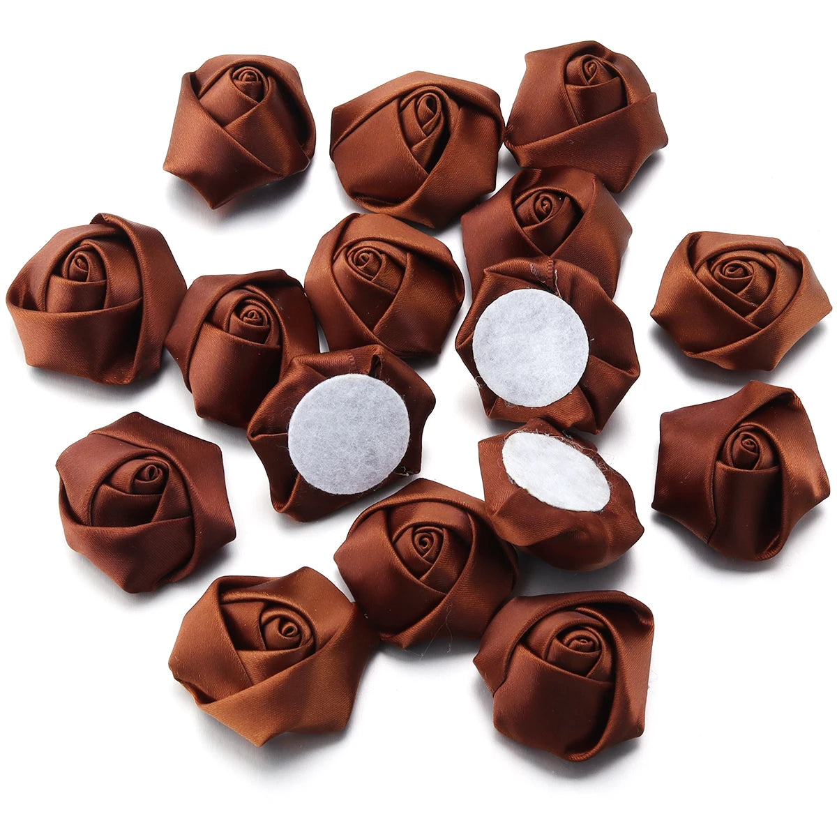 20pcs Mini Ribbon Rose Rosettes for DIY Hair Accessories & Crafts Hair Accessory Embellishments PLUSH Dark Brown 3.5-4cm