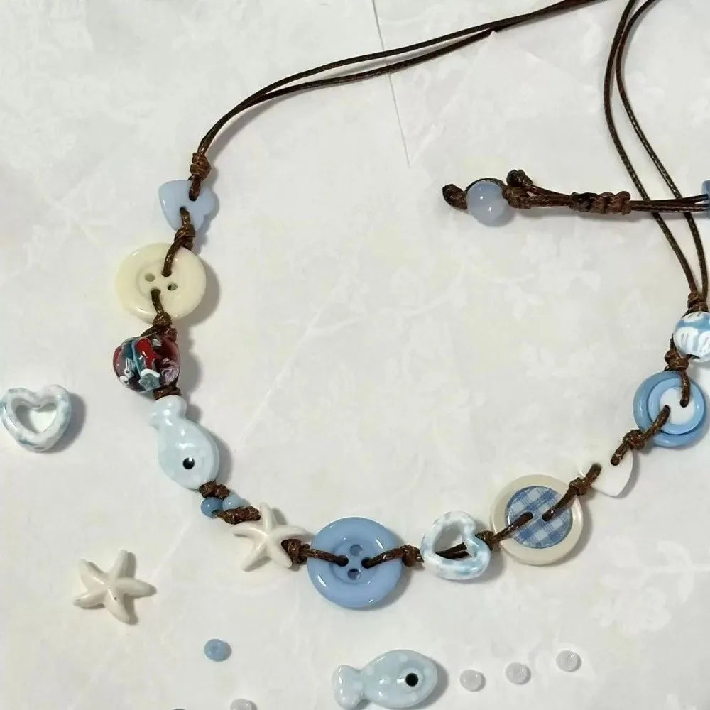 Ceramic Bead Braided Bracelet & Starfish Necklace for Women Ceramic Beaded Bracelet PLUSH