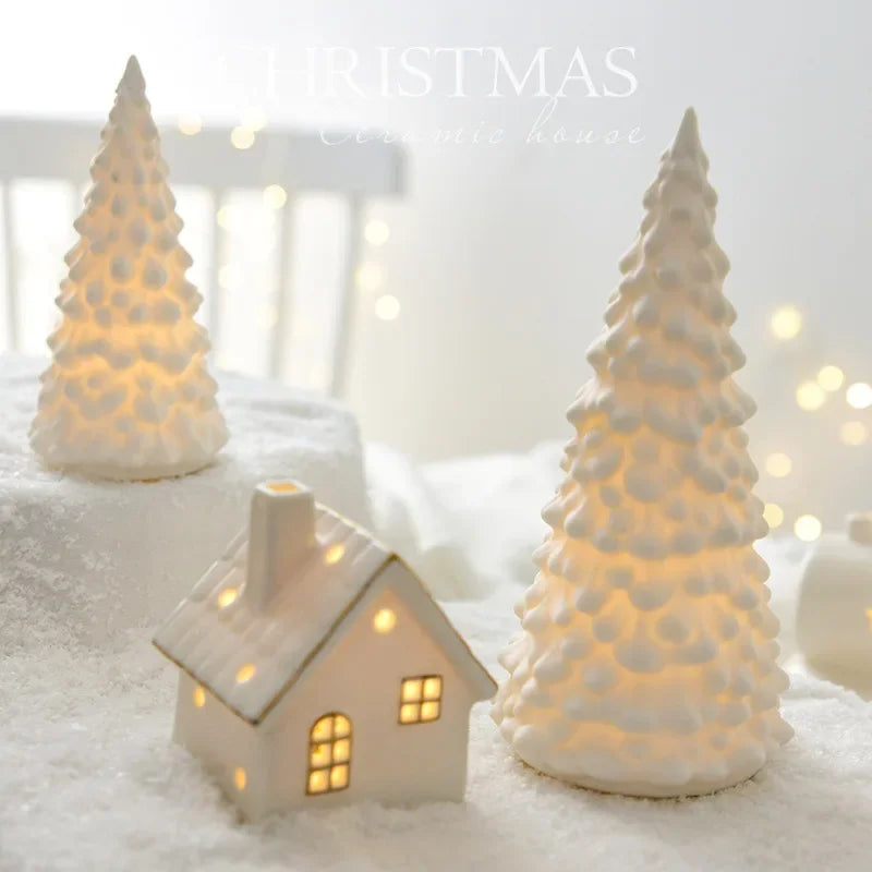 Light-Up Ceramic Christmas Village Buildings – Set of 3 Christmas Village Decor PLUSH