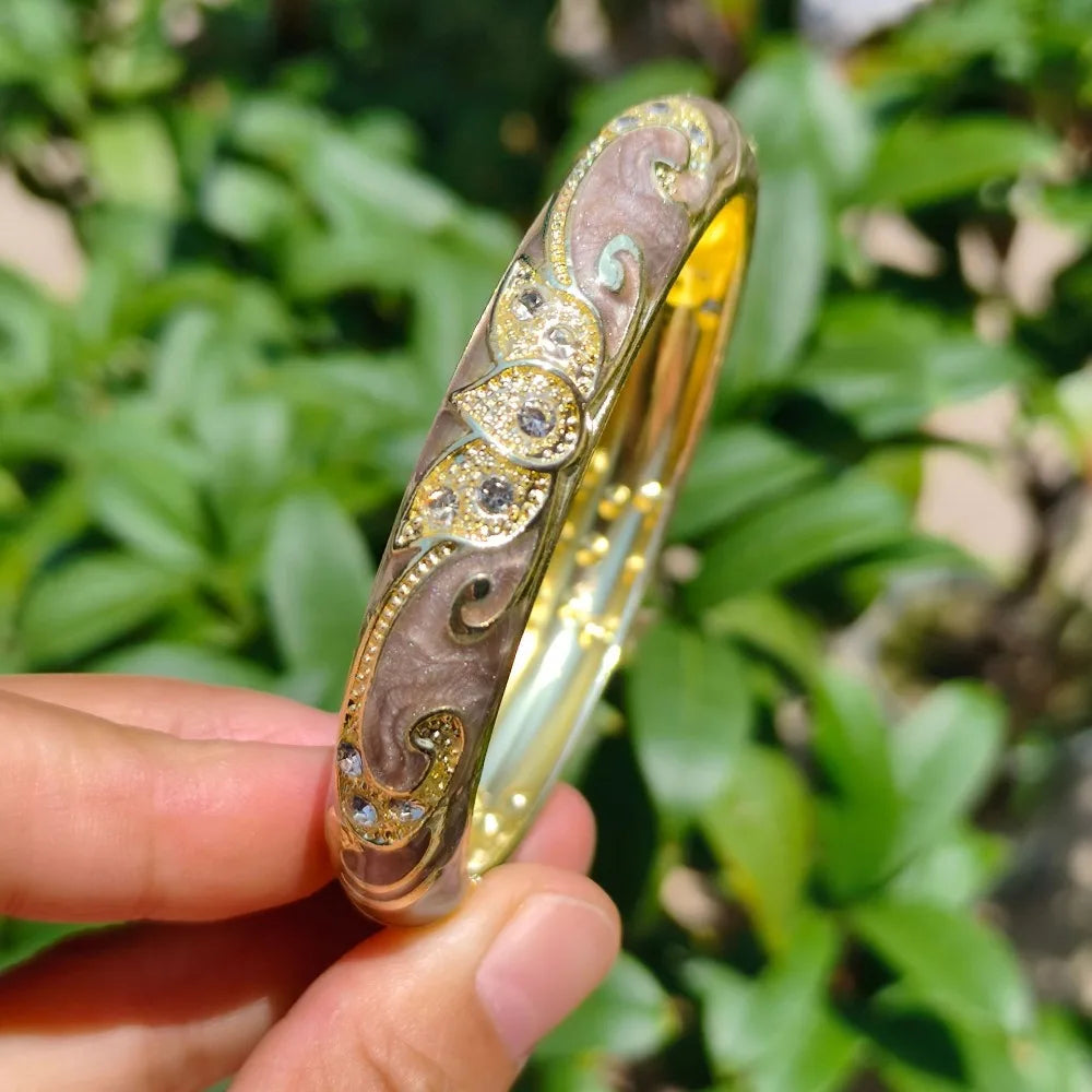 Cloisonné Crown Bangle – Vintage Bohemian Gold-Tone Bracelet Enamel Bangle Bracelet PLUSH 10