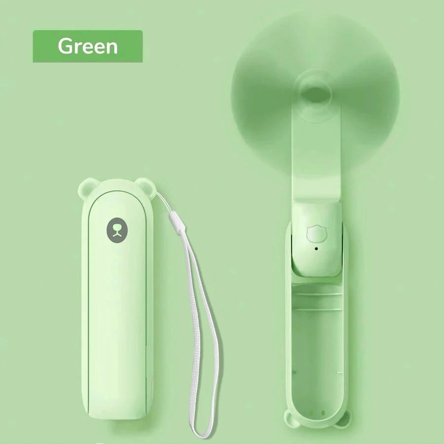 Portable USB Rechargeable Foldable Handheld Mini Fan – 3 Speeds Handheld Mini Fan PLUSH light green