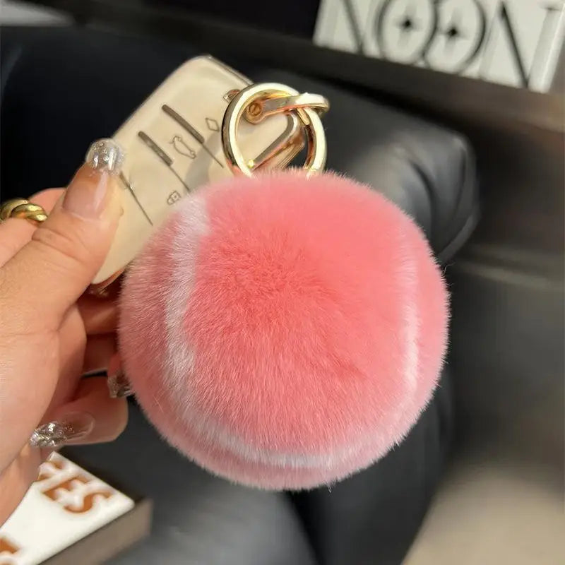 Tennis Ball Plush Keychain – Cute Cartoon Fur Bag Pendant Plush Keychain Charm PLUSH