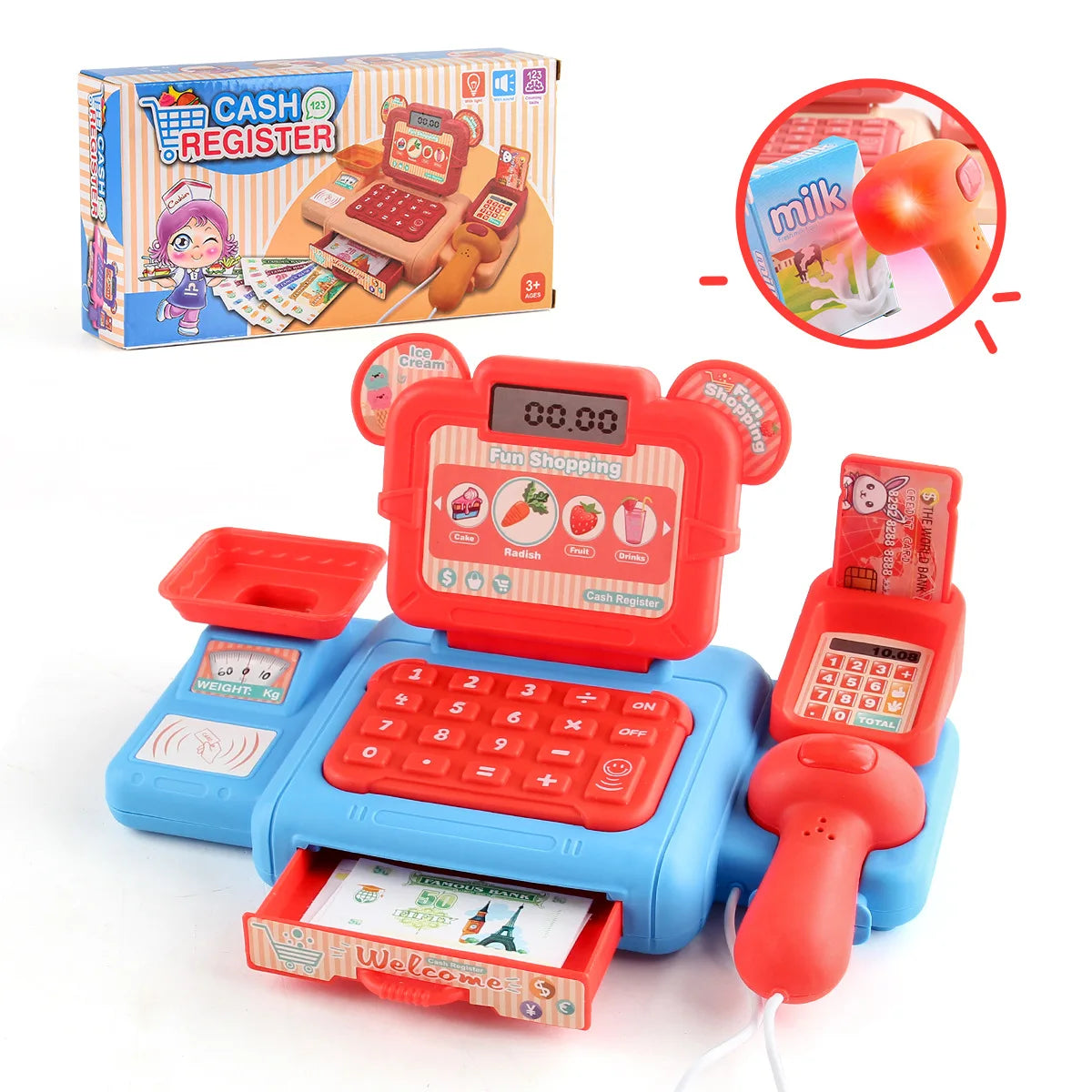 Kids Pretend Play Cash Register Toy – Mini Supermarket Set Pretend Play Set PLUSH Set A 196.6g