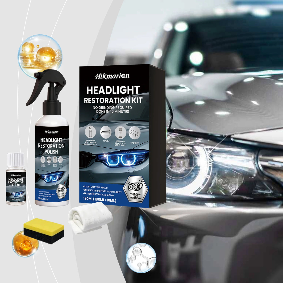 Headlight Restoration Kit – Remove Yellowing & Oxidation | Hikmarion Headlight Restoration Kit PLUSH