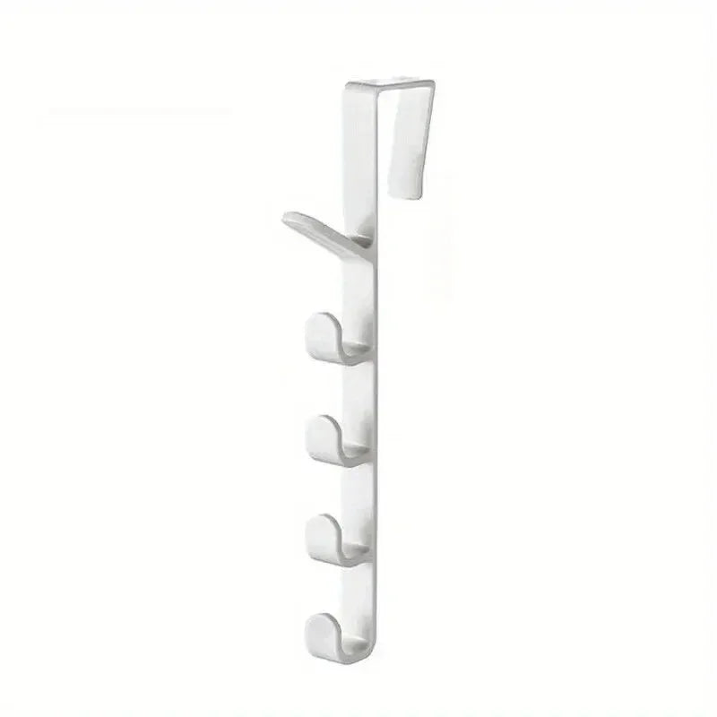 Over The Door Hanging Rack – 5-Hook Plastic Organizer Door Hook Rack PLUSH white