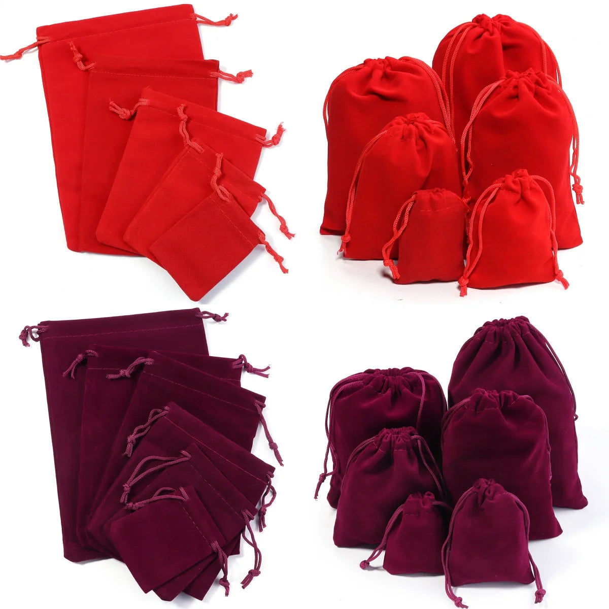 Red Velvet Drawstring Bags for Jewelry & Gifts – 5-10pcs Jewelry Gift Pouches PLUSH
