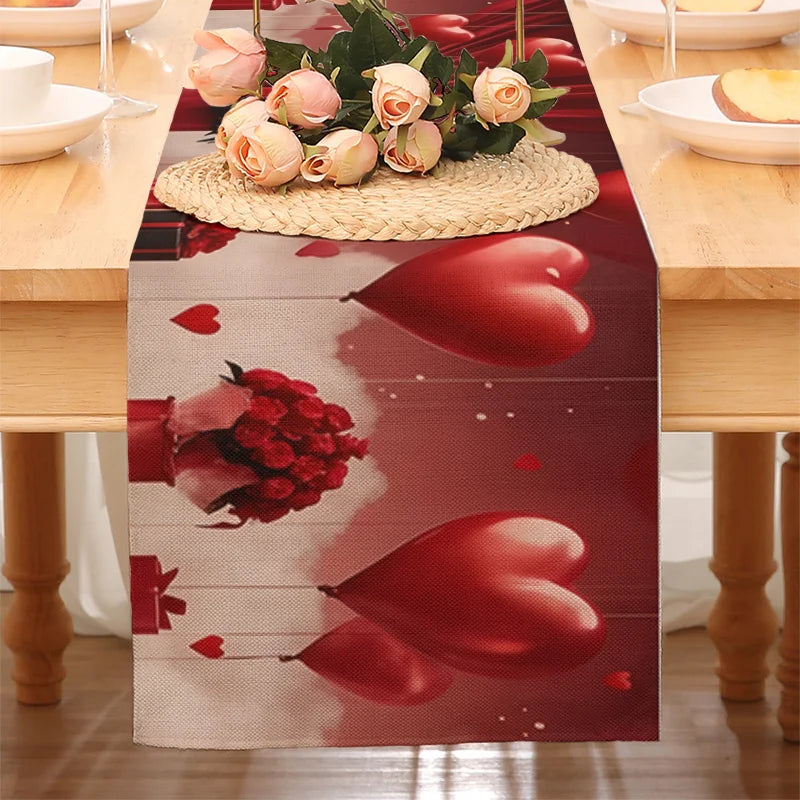 Valentine's Day Table Runner – Hearts, Roses & Dove Print Table Runner PLUSH A 33X275Cm