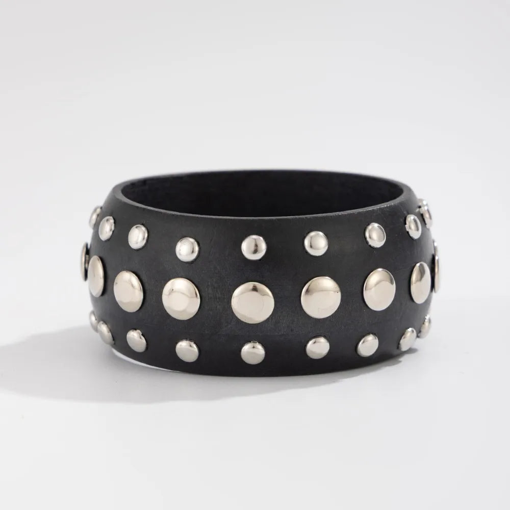 Bohemian Rivet Wide Chunky Bangle – Vintage Retro Cuff Bracelet Cuff Bangle Bracelet PLUSH Black