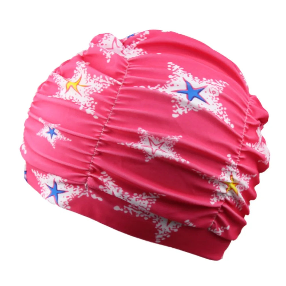 Printed Fabric Oversized Swimming Cap – Quick Dry, Free Size Swim Cap PLUSH