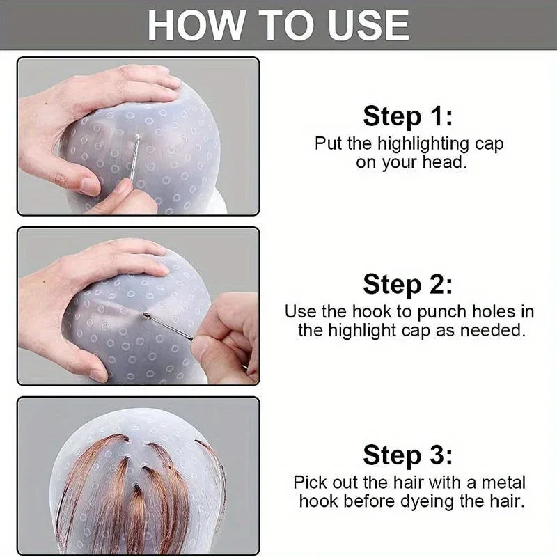 Silicone Hair Highlight Cap with Hook Needle – Frosting Hair Coloring Cap PLUSH