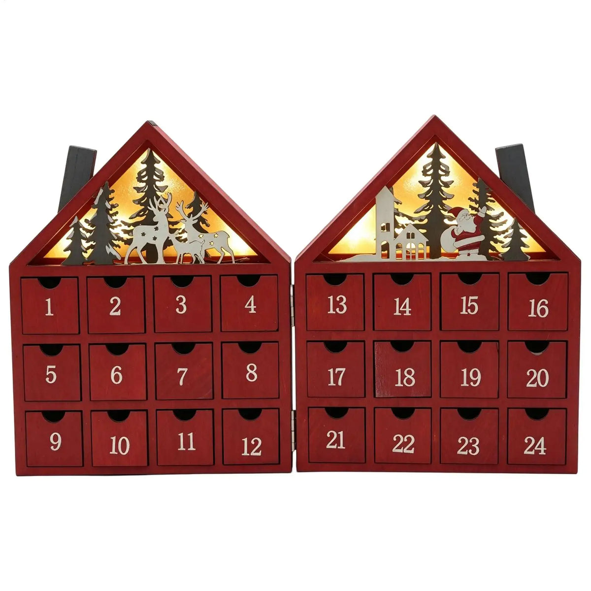 Wooden Christmas Advent Calendar 24 Drawers LED Village House Advent Calendar PLUSH