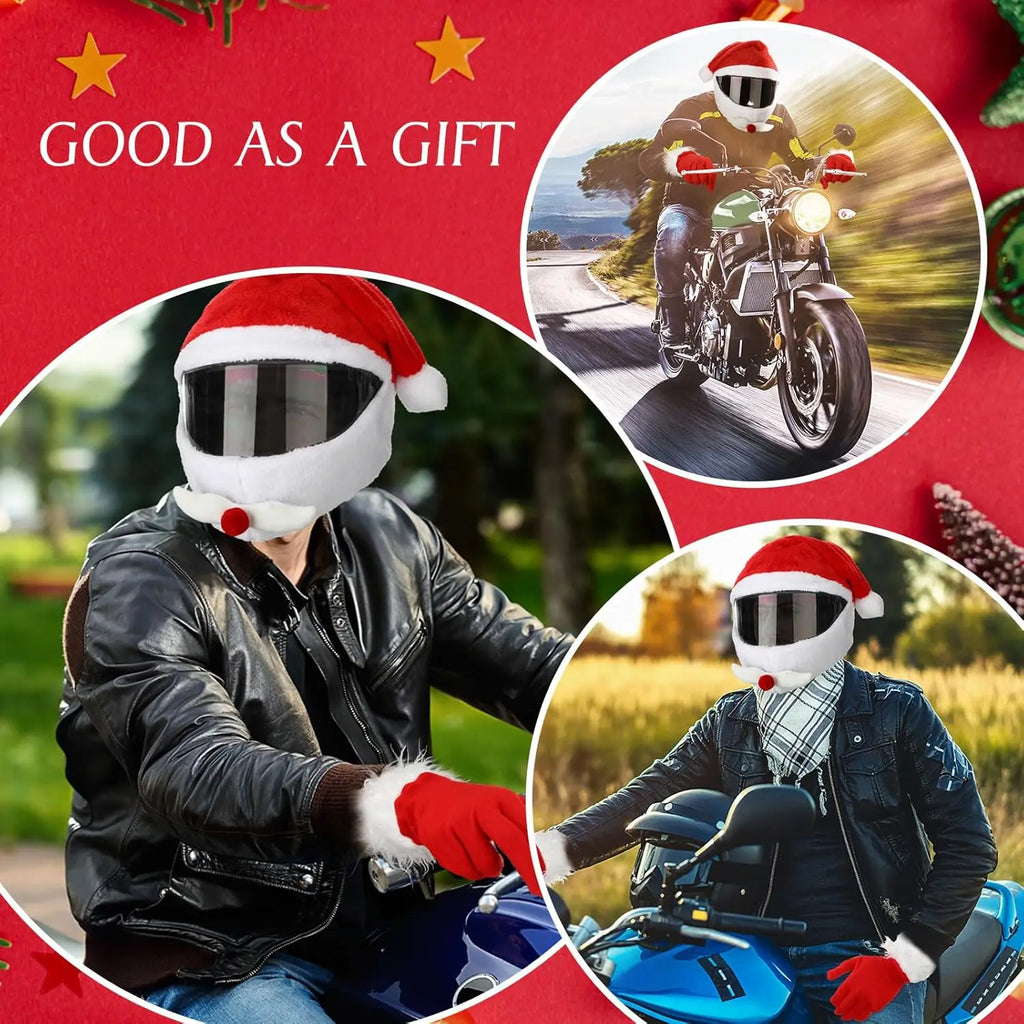 Santa Motorcycle Helmet Cover – Christmas Full Face Hat Decor Helmet Cover PLUSH