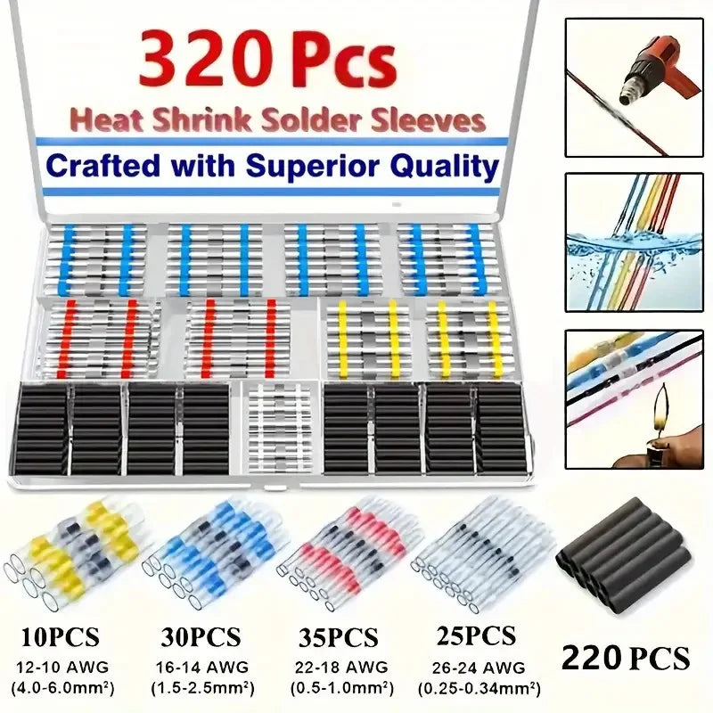 Solder Seal Heat Shrink Butt Connectors – Waterproof Kit Wire Connector Kit PLUSH 320PCS