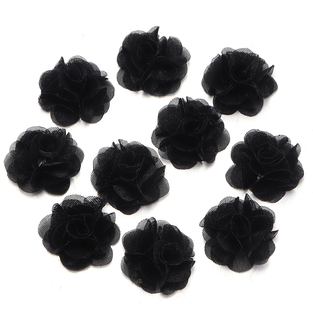 10pcs 2cm Chiffon Organza Flower Appliques – DIY Hair & Decor Fabric Flower Appliques PLUSH Black